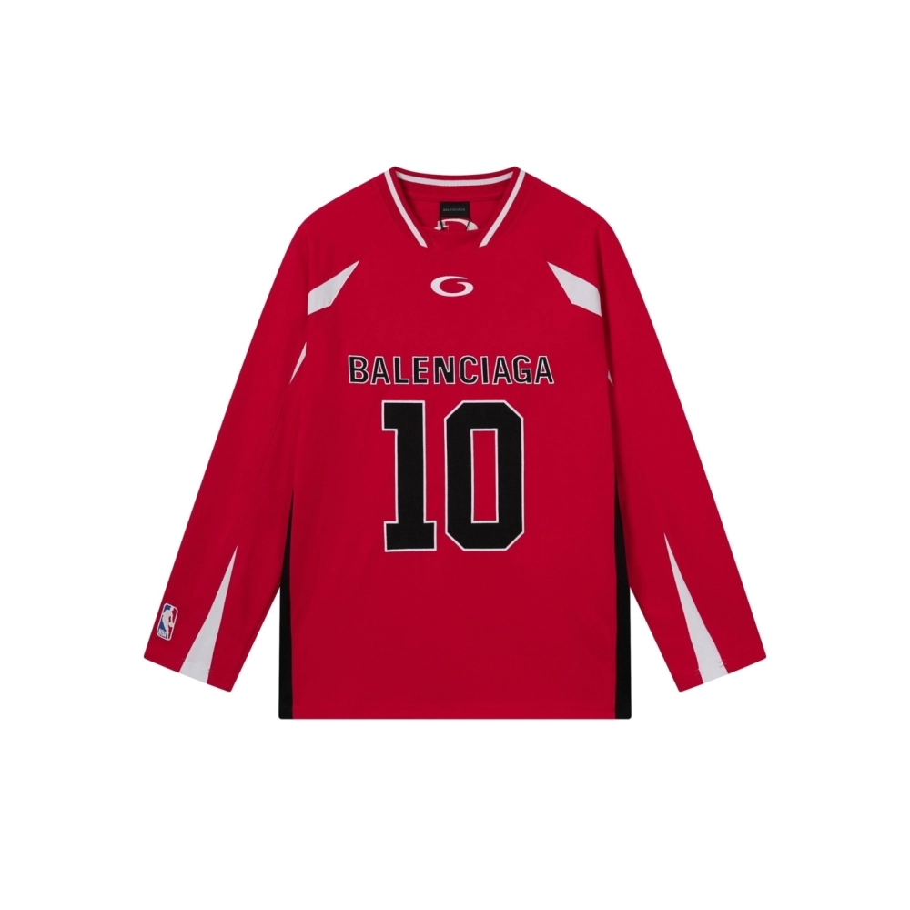 Balenciaga NBA Collab Health Mesh amp; Color-Block Long-Sleeve T-Shirt Black Red White,Balenciaga T Shirt,Tshirt,APPAREL