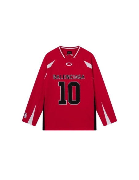 Balenciaga NBA Collab Health Mesh amp; Color-Block Long-Sleeve T-Shirt Black Red White,Balenciaga T Shirt,Tshirt,APPAREL