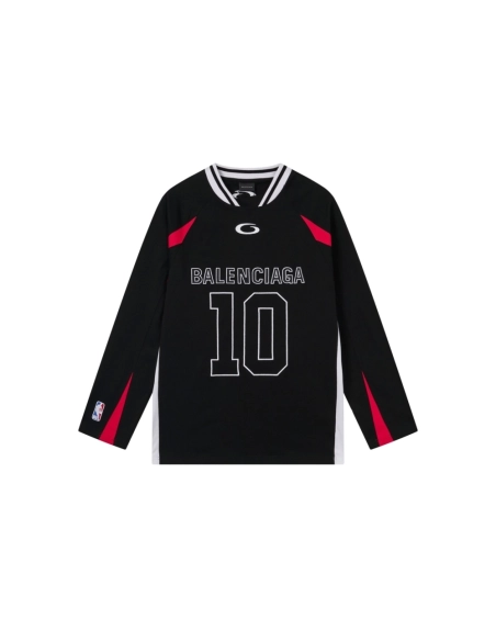 Balenciaga NBA Collab Health Mesh amp; Color-Block Long-Sleeve T-Shirt Black Red White,Balenciaga T Shirt,Tshirt,APPAREL
