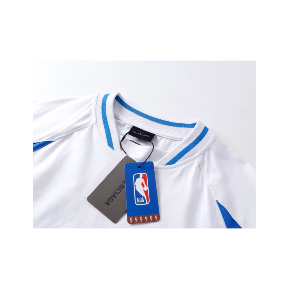 Balenciaga NBA Collab Health Mesh amp; Color-Block Long-Sleeve T-Shirt Black Red White,Balenciaga T Shirt,Tshirt,APPAREL