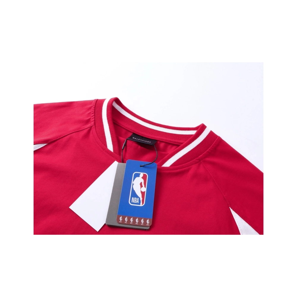 Balenciaga NBA Collab Health Mesh amp; Color-Block Long-Sleeve T-Shirt Black Red White,Balenciaga T Shirt,Tshirt,APPAREL