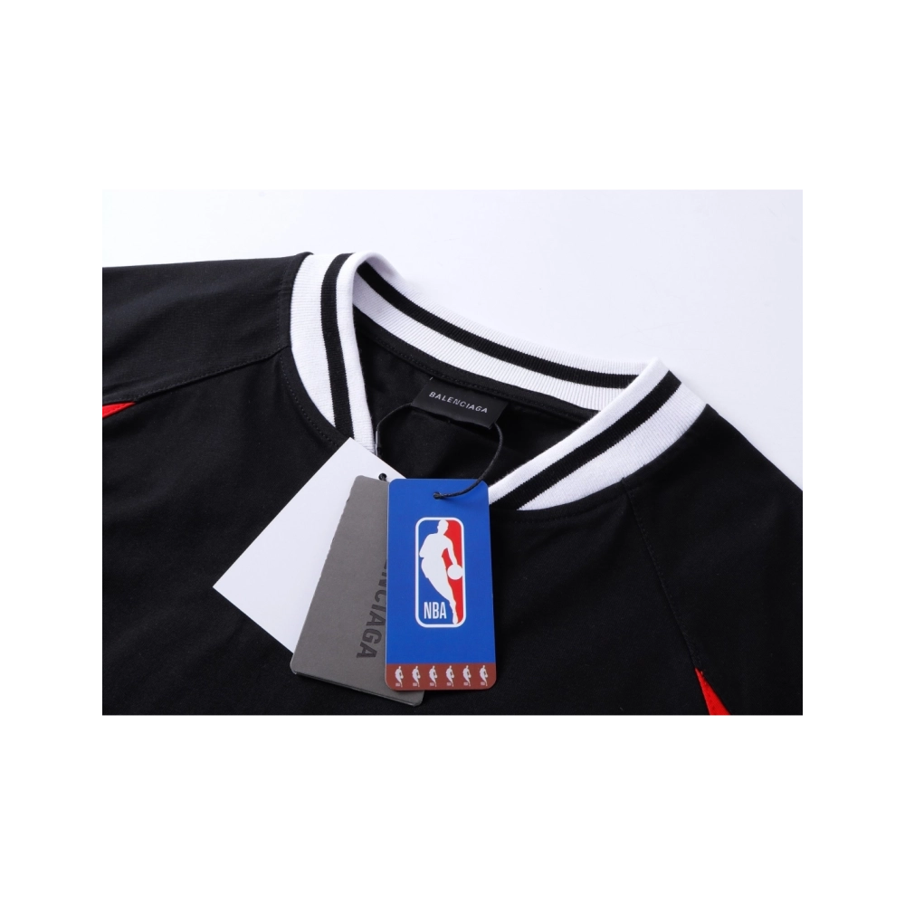 Balenciaga NBA Collab Health Mesh amp; Color-Block Long-Sleeve T-Shirt Black Red White,Balenciaga T Shirt,Tshirt,APPAREL