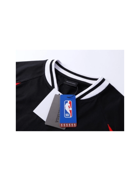 Balenciaga NBA Collab Health Mesh amp; Color-Block Long-Sleeve T-Shirt Black Red White,Balenciaga T Shirt,Tshirt,APPAREL
