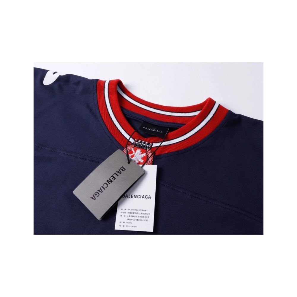 Balenciaga 3B Silhouette Ribbed V-Neck Embroidered amp; Printed Long-Sleeve T-Shirt Black Blue,Balenciaga T Shirt,Tshirt,APPAREL