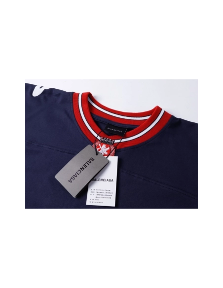 Balenciaga 3B Silhouette Ribbed V-Neck Embroidered amp; Printed Long-Sleeve T-Shirt Black Blue,Balenciaga T Shirt,Tshirt,APPAREL