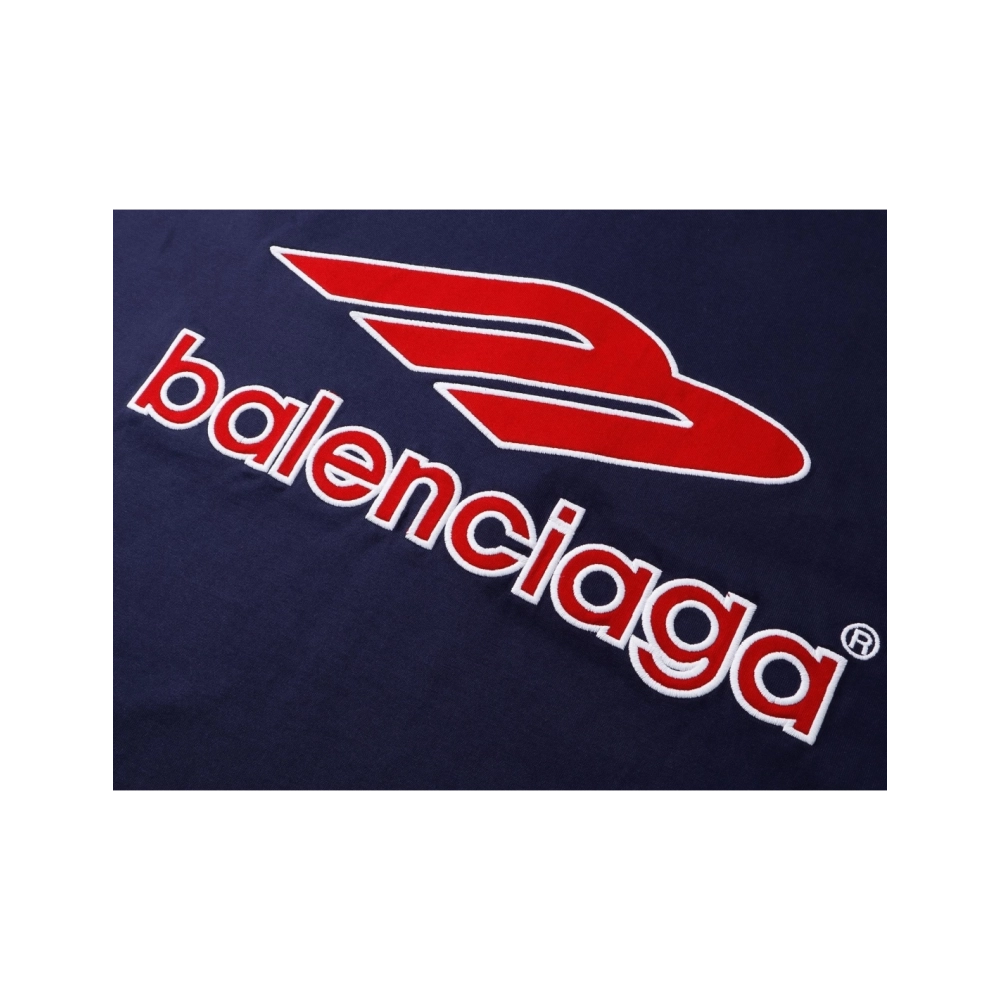Balenciaga 3B Silhouette Ribbed V-Neck Embroidered amp; Printed Long-Sleeve T-Shirt Black Blue,Balenciaga T Shirt,Tshirt,APPAREL