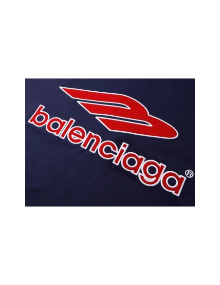 Balenciaga 3B Silhouette Ribbed V-Neck Embroidered amp; Printed Long-Sleeve T-Shirt Black Blue,Balenciaga T Shirt,Tshirt,APPAREL