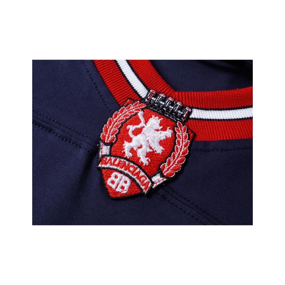 Balenciaga 3B Silhouette Ribbed V-Neck Embroidered amp; Printed Long-Sleeve T-Shirt Black Blue,Balenciaga T Shirt,Tshirt,APPAREL