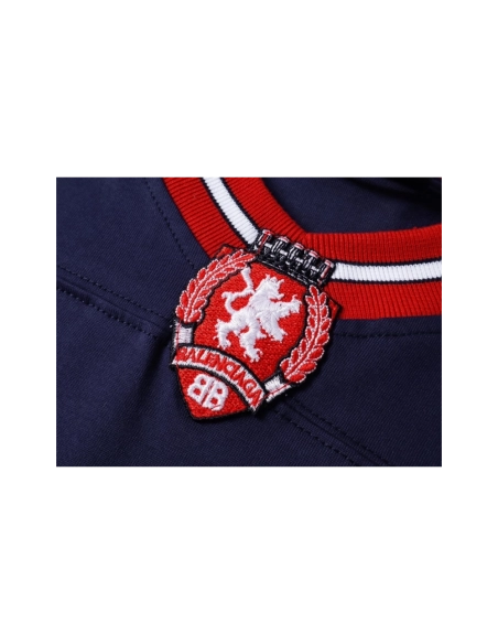 Balenciaga 3B Silhouette Ribbed V-Neck Embroidered amp; Printed Long-Sleeve T-Shirt Black Blue,Balenciaga T Shirt,Tshirt,APPAREL