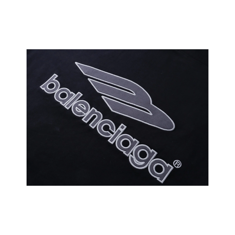 Balenciaga 3B Silhouette Ribbed V-Neck Embroidered amp; Printed Long-Sleeve T-Shirt Black Blue,Balenciaga T Shirt,Tshirt,APPAREL