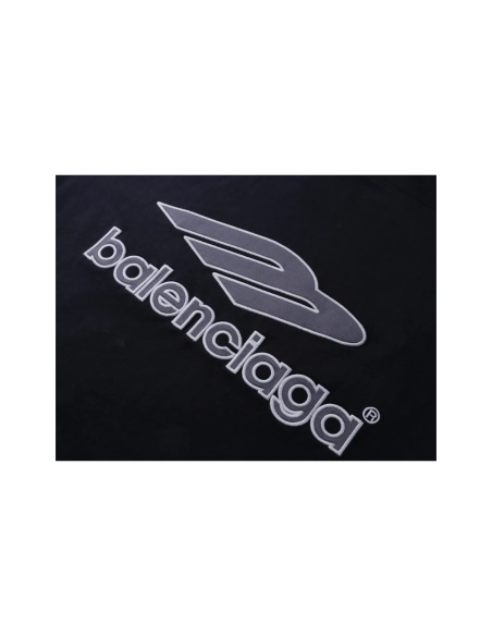 Balenciaga 3B Silhouette Ribbed V-Neck Embroidered amp; Printed Long-Sleeve T-Shirt Black Blue,Balenciaga T Shirt,Tshirt,APPAREL