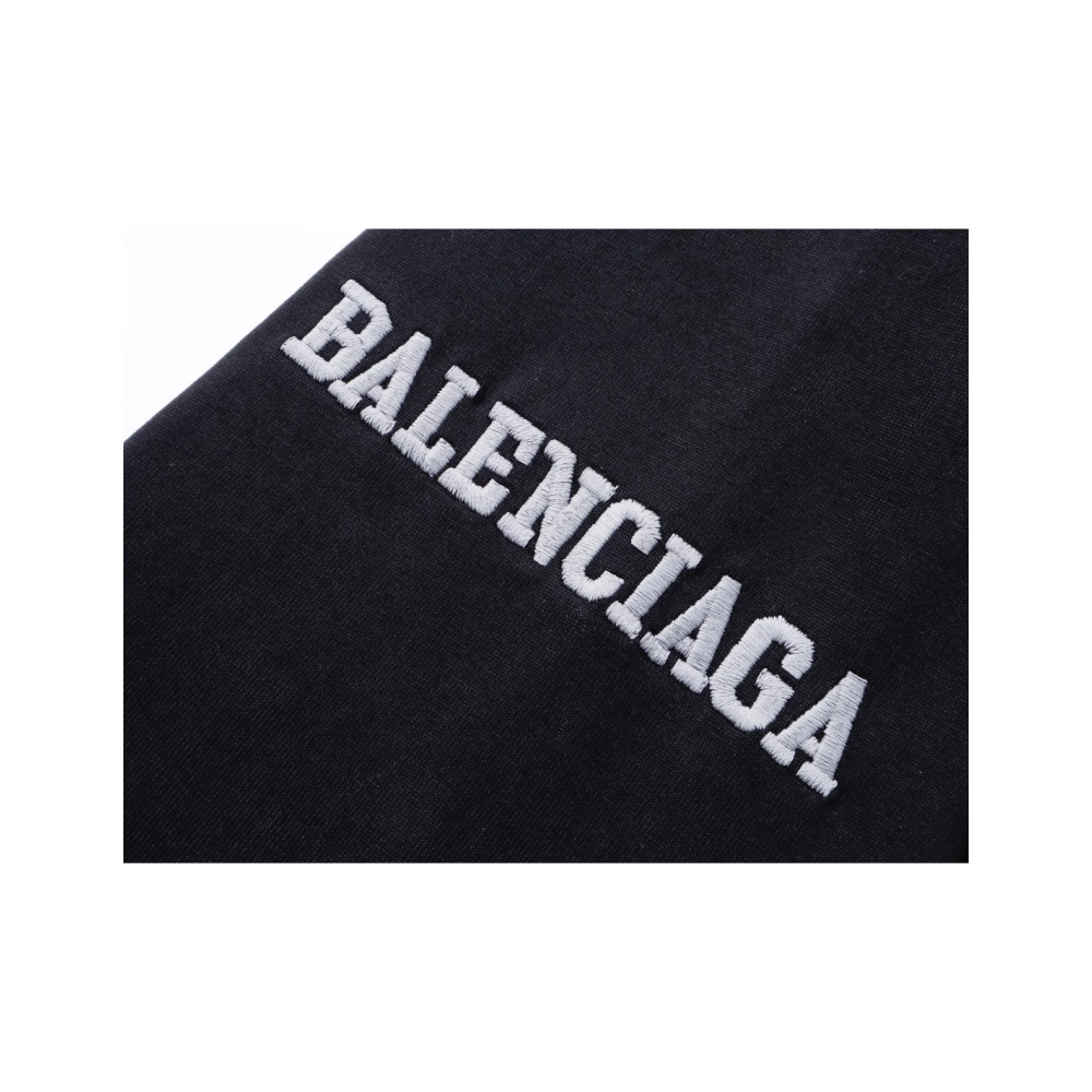 Balenciaga 3B Silhouette Ribbed V-Neck Embroidered amp; Printed Long-Sleeve T-Shirt Black Blue,Balenciaga T Shirt,Tshirt,APPAREL