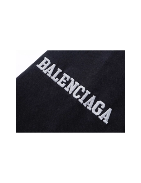 Balenciaga 3B Silhouette Ribbed V-Neck Embroidered amp; Printed Long-Sleeve T-Shirt Black Blue,Balenciaga T Shirt,Tshirt,APPAREL