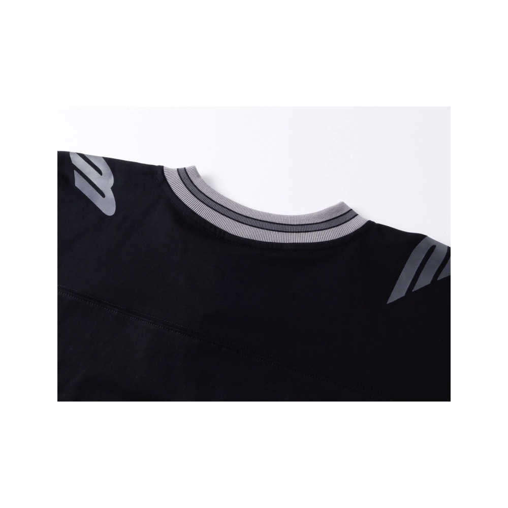 Balenciaga 3B Silhouette Ribbed V-Neck Embroidered amp; Printed Long-Sleeve T-Shirt Black Blue,Balenciaga T Shirt,Tshirt,APPAREL