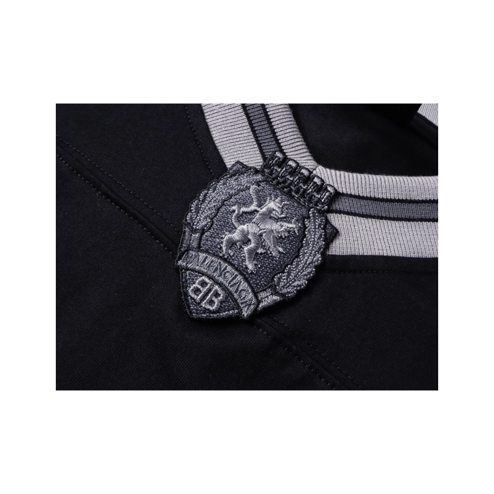 Balenciaga 3B Silhouette Ribbed V-Neck Embroidered amp; Printed Long-Sleeve T-Shirt Black Blue,Balenciaga T Shirt,Tshirt,APPAREL