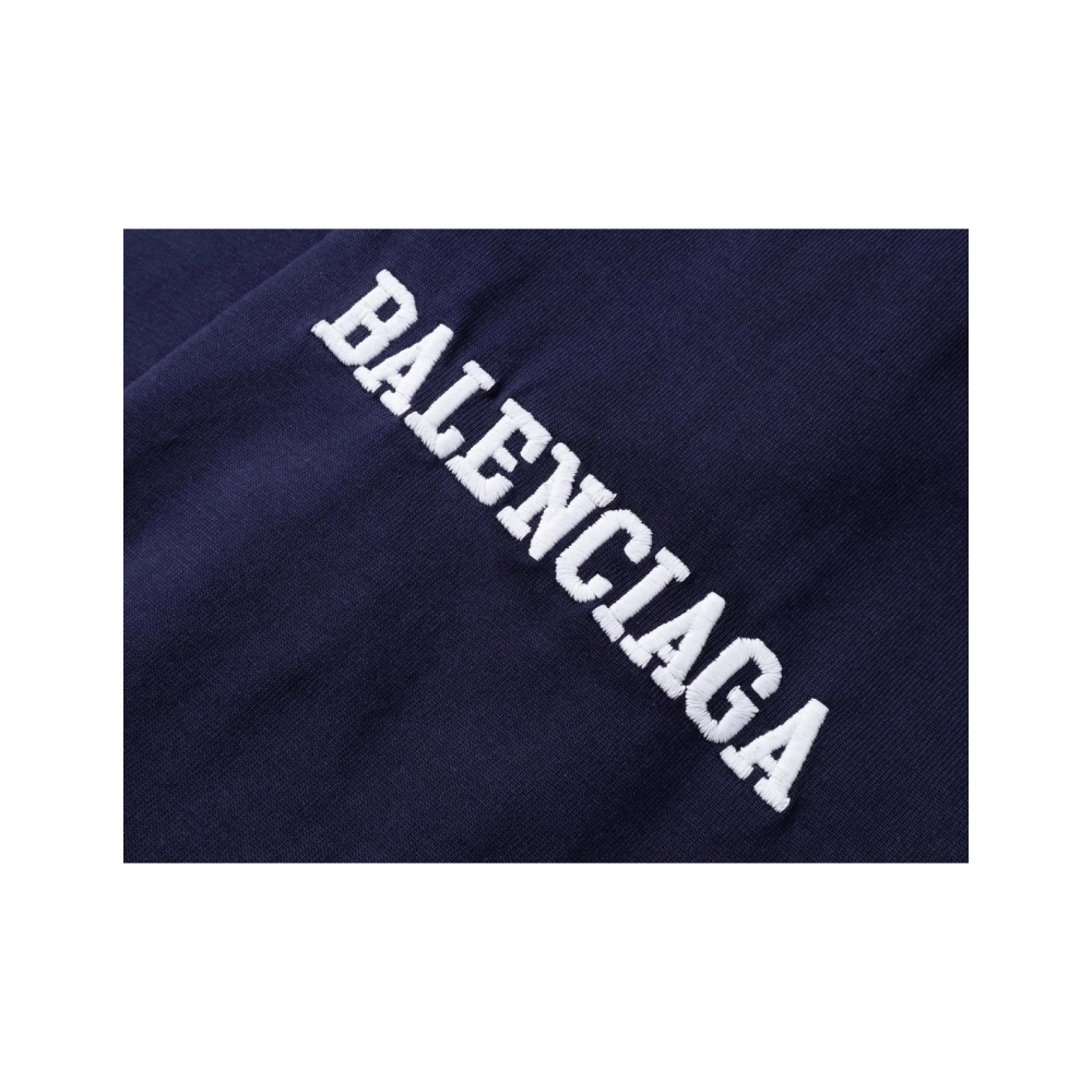Balenciaga 3B Silhouette Ribbed V-Neck Embroidered amp; Printed Long-Sleeve T-Shirt Black Blue,Balenciaga T Shirt,Tshirt,APPAREL