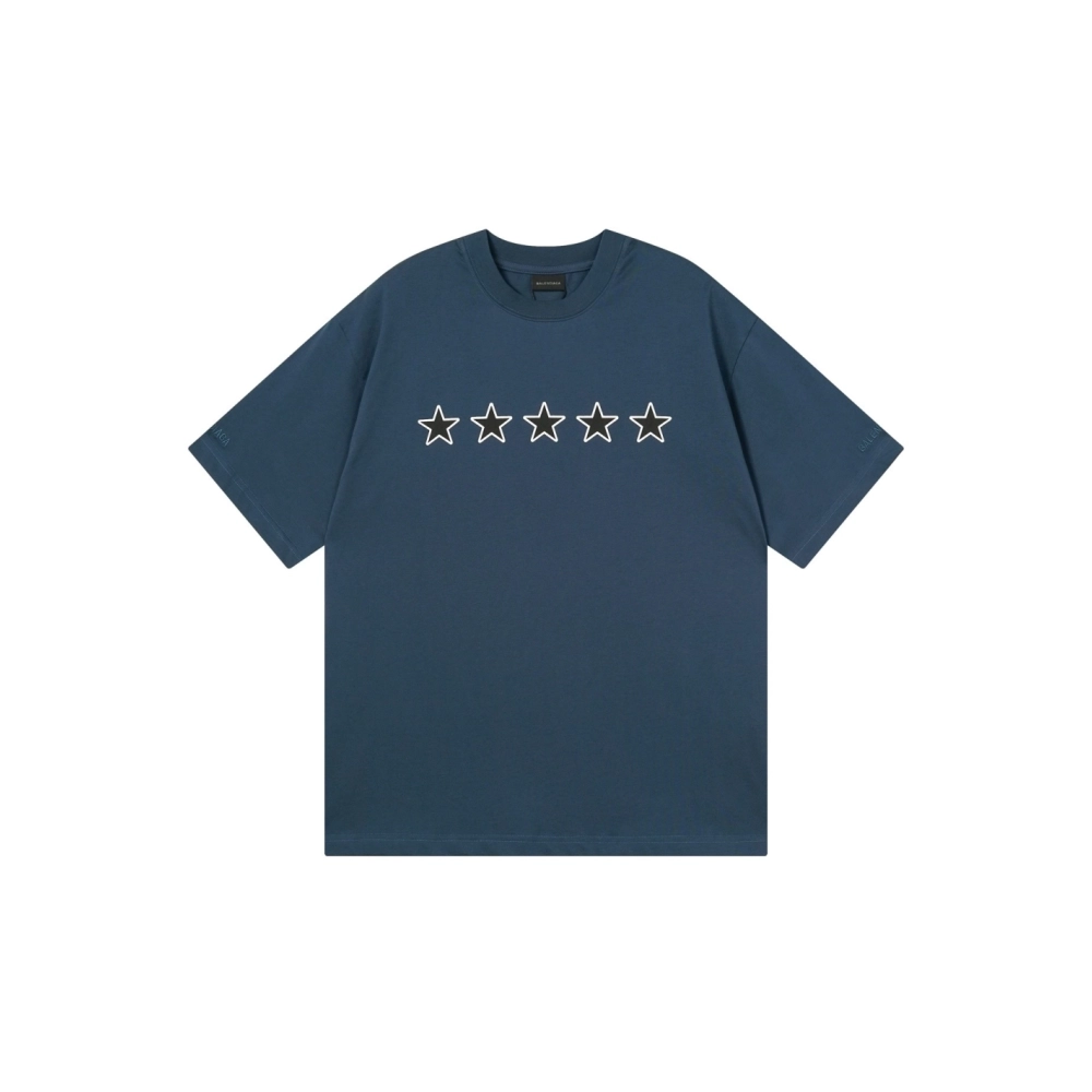 Balenciaga Star Embroidered Washed T-Shirt Black Lake Blue,Balenciaga T Shirt,Tshirt,APPAREL