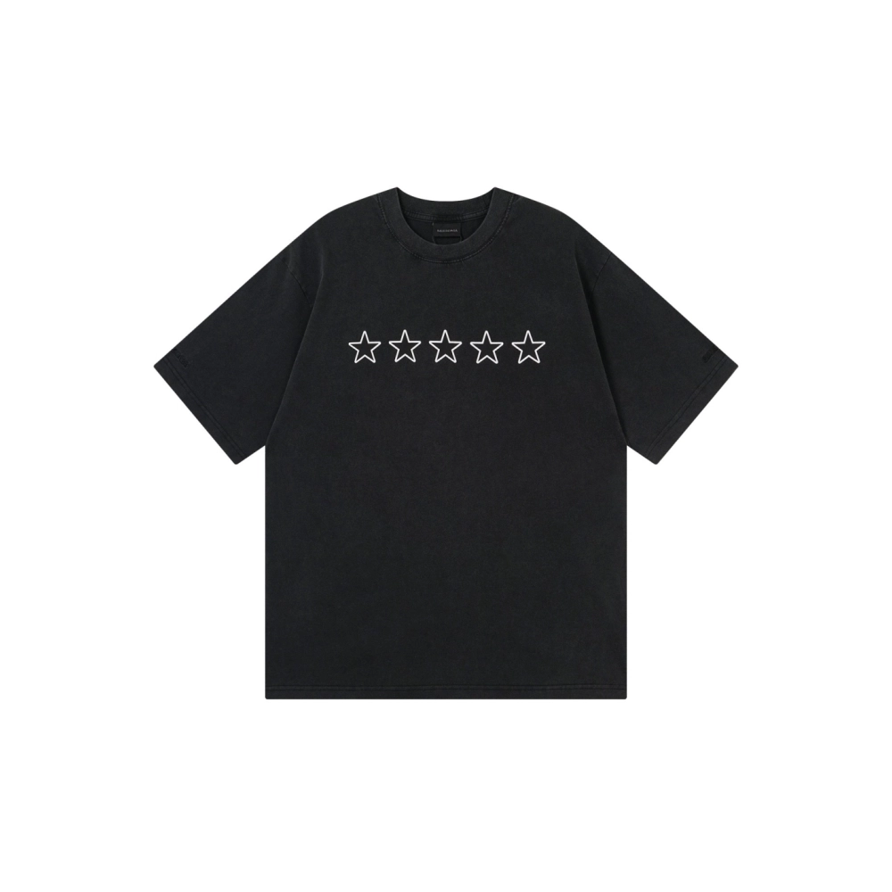 Balenciaga Star Embroidered Washed T-Shirt Black Lake Blue,Balenciaga T Shirt,Tshirt,APPAREL