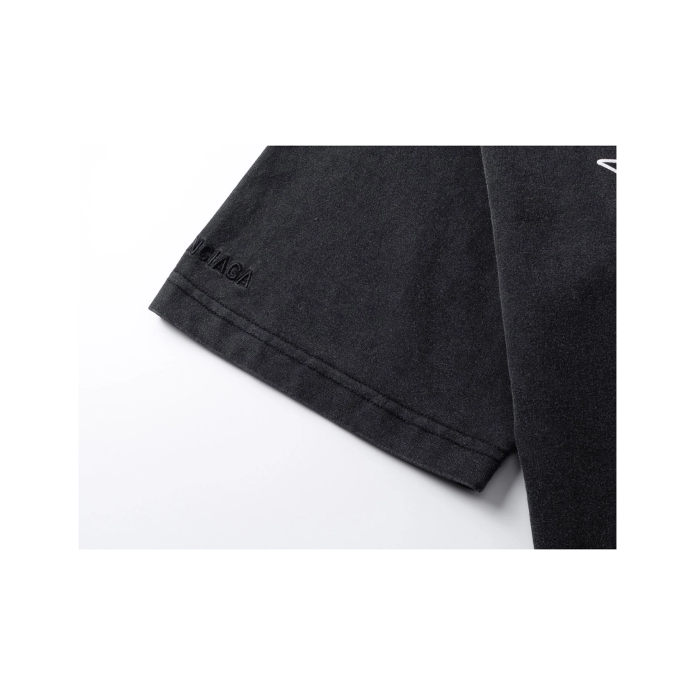 Balenciaga Star Embroidered Washed T-Shirt Black Lake Blue,Balenciaga T Shirt,Tshirt,APPAREL