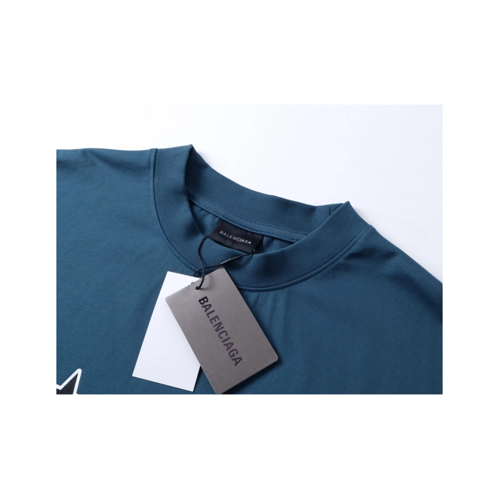 Balenciaga Star Embroidered Washed T-Shirt Black Lake Blue,Balenciaga T Shirt,Tshirt,APPAREL