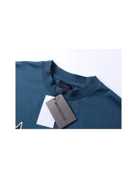 Balenciaga Star Embroidered Washed T-Shirt Black Lake Blue,Balenciaga T Shirt,Tshirt,APPAREL