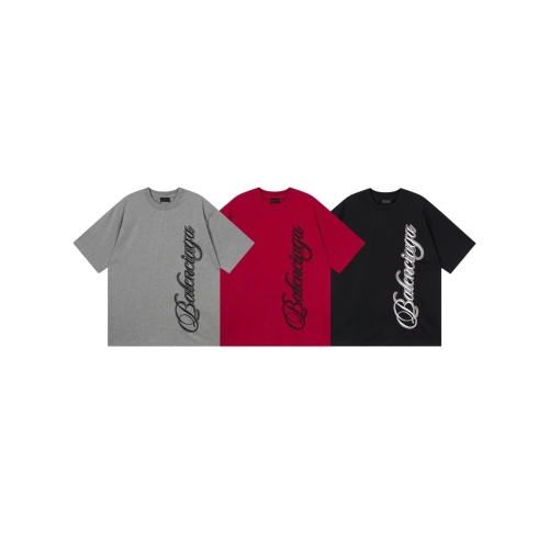 Balenciaga Embroidered Logo T-shirt Black Red Gray,Balenciaga T Shirt,Tshirt,APPAREL