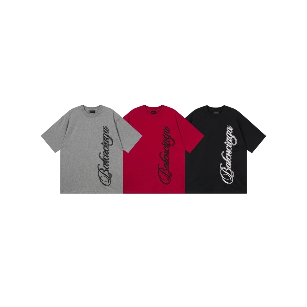 Balenciaga Embroidered Logo T-shirt Black Red Gray,Balenciaga T Shirt,Tshirt,APPAREL