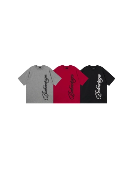Balenciaga Embroidered Logo T-shirt Black Red Gray,Balenciaga T Shirt,Tshirt,APPAREL