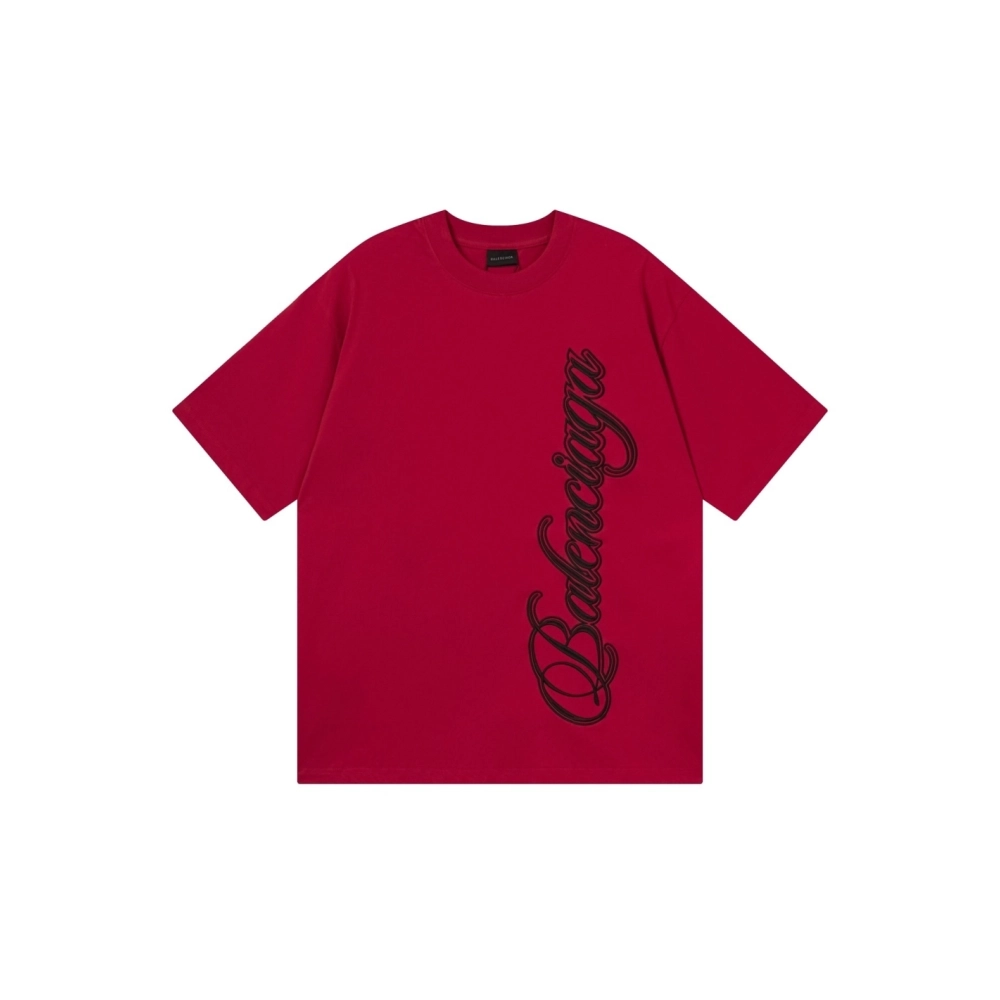 Balenciaga Embroidered Logo T-shirt Black Red Gray,Balenciaga T Shirt,Tshirt,APPAREL