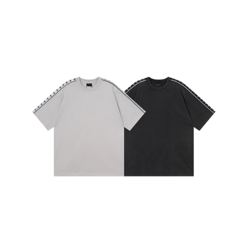 Balenciaga Washed amp; Distressed T-Shirt With 3B Artistic Webbing Accents Sleeves Black Apricot,Balenciaga T Shirt,Tshirt,APPAR