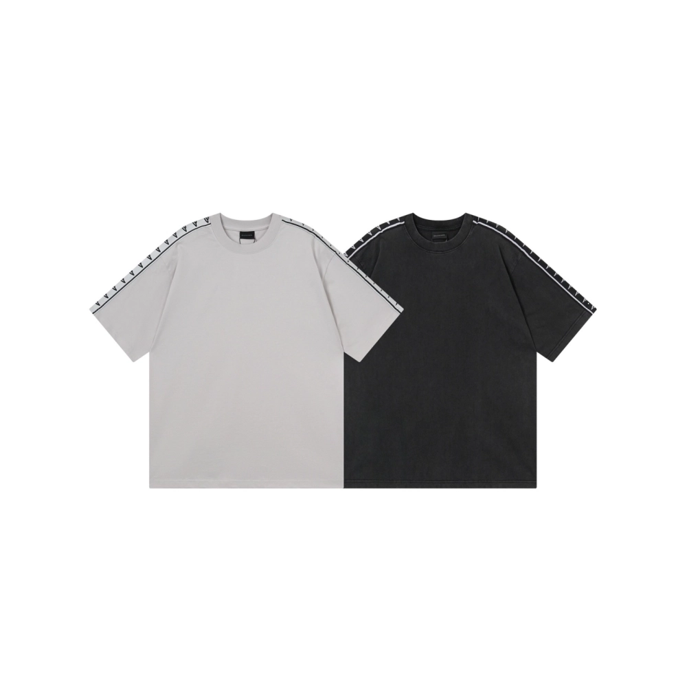 Balenciaga Washed amp; Distressed T-Shirt With 3B Artistic Webbing Accents Sleeves Black Apricot,Balenciaga T Shirt,Tshirt,APPAR