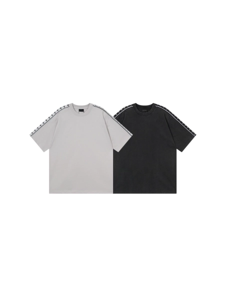 Balenciaga Washed amp; Distressed T-Shirt With 3B Artistic Webbing Accents Sleeves Black Apricot,Balenciaga T Shirt,Tshirt,APPAR