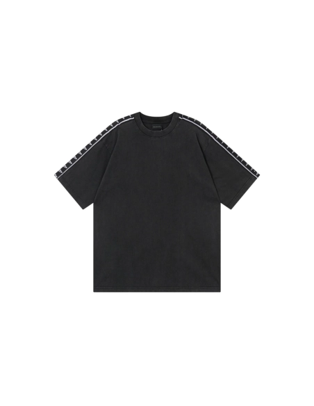 Balenciaga Washed amp; Distressed T-Shirt With 3B Artistic Webbing Accents Sleeves Black Apricot,Balenciaga T Shirt,Tshirt,APPAR