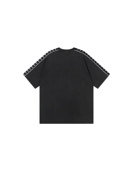 Balenciaga Washed amp; Distressed T-Shirt With 3B Artistic Webbing Accents Sleeves Black Apricot,Balenciaga T Shirt,Tshirt,APPAR