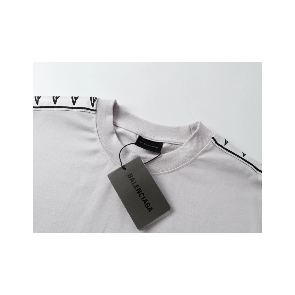 Balenciaga Washed amp; Distressed T-Shirt With 3B Artistic Webbing Accents Sleeves Black Apricot,Balenciaga T Shirt,Tshirt,APPAR