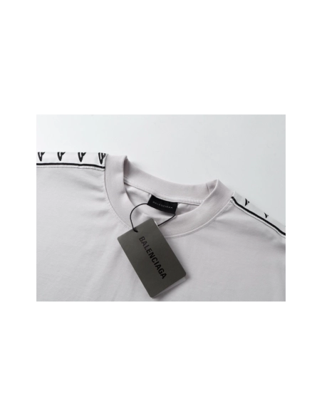 Balenciaga Washed amp; Distressed T-Shirt With 3B Artistic Webbing Accents Sleeves Black Apricot,Balenciaga T Shirt,Tshirt,APPAR