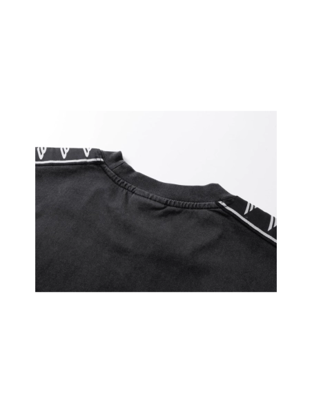 Balenciaga Washed amp; Distressed T-Shirt With 3B Artistic Webbing Accents Sleeves Black Apricot,Balenciaga T Shirt,Tshirt,APPAR