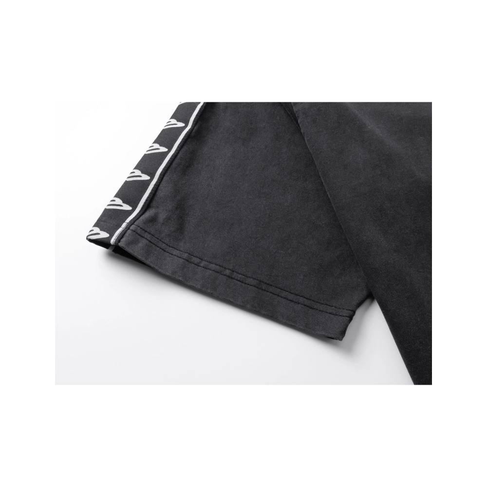 Balenciaga Washed amp; Distressed T-Shirt With 3B Artistic Webbing Accents Sleeves Black Apricot,Balenciaga T Shirt,Tshirt,APPAR