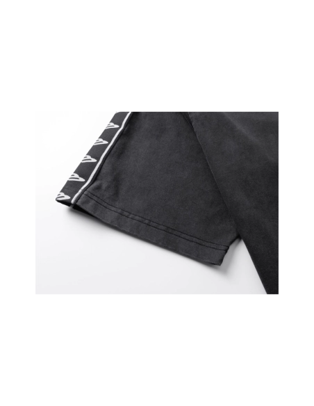 Balenciaga Washed amp; Distressed T-Shirt With 3B Artistic Webbing Accents Sleeves Black Apricot,Balenciaga T Shirt,Tshirt,APPAR