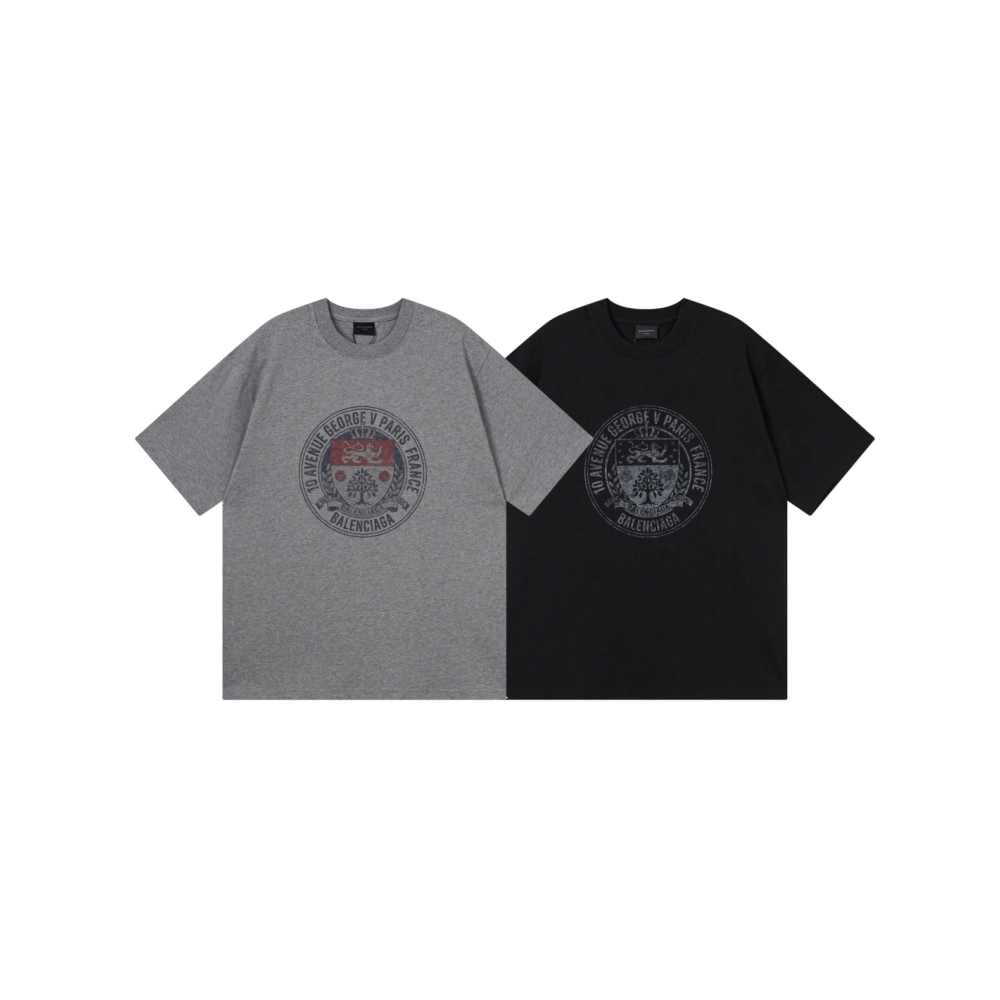 Balenciaga Retro Badge Icon Print T-Shirt Black Gray,Balenciaga T Shirt,Tshirt,APPAREL
