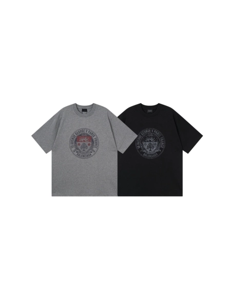 Balenciaga Retro Badge Icon Print T-Shirt Black Gray,Balenciaga T Shirt,Tshirt,APPAREL