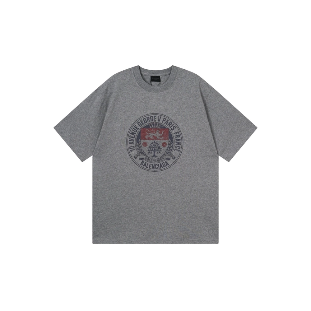 Balenciaga Retro Badge Icon Print T-Shirt Black Gray,Balenciaga T Shirt,Tshirt,APPAREL