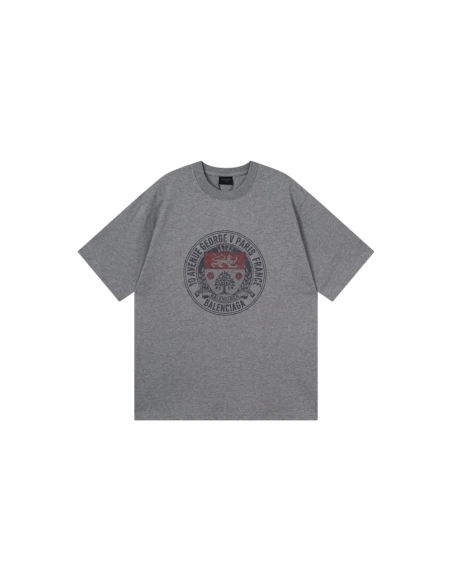 Balenciaga Retro Badge Icon Print T-Shirt Black Gray,Balenciaga T Shirt,Tshirt,APPAREL