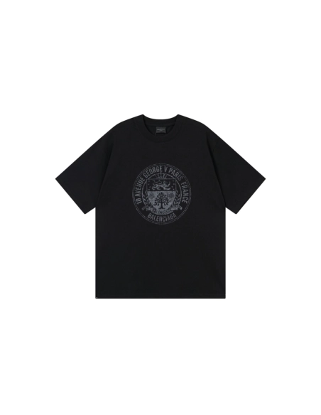 Balenciaga Retro Badge Icon Print T-Shirt Black Gray,Balenciaga T Shirt,Tshirt,APPAREL