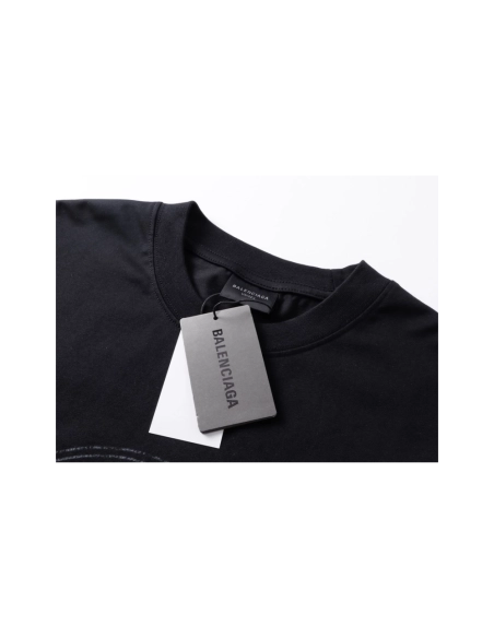 Balenciaga Retro Badge Icon Print T-Shirt Black Gray,Balenciaga T Shirt,Tshirt,APPAREL