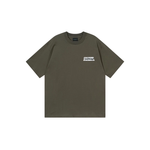 Balenciaga Masking Tape Printed Washed Distressed T-shirt Black White Olive Green,Balenciaga T Shirt,Tshirt,APPAREL