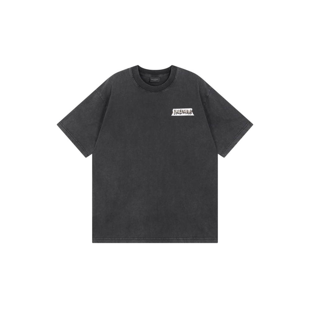 Balenciaga Masking Tape Printed Washed Distressed T-shirt Black White Olive Green,Balenciaga T Shirt,Tshirt,APPAREL