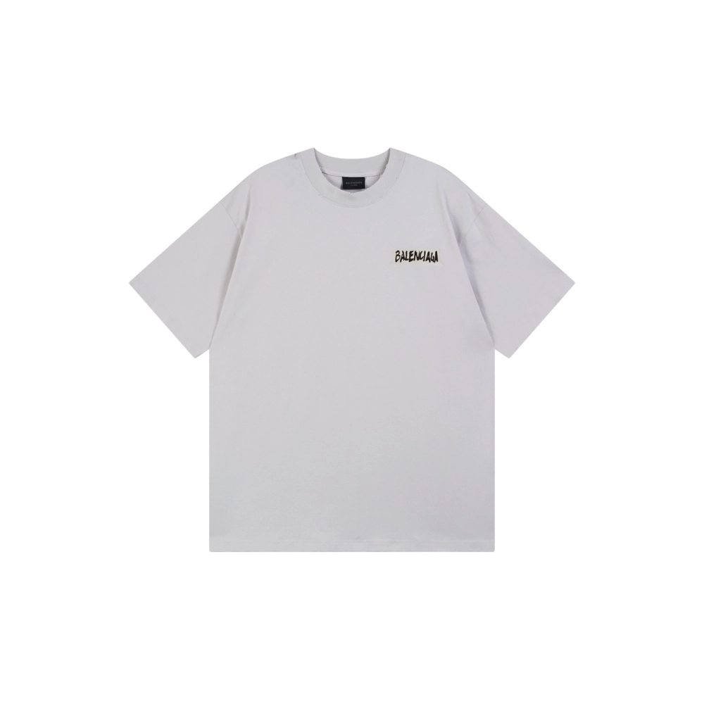 Balenciaga Masking Tape Printed Washed Distressed T-shirt Black White Olive Green,Balenciaga T Shirt,Tshirt,APPAREL