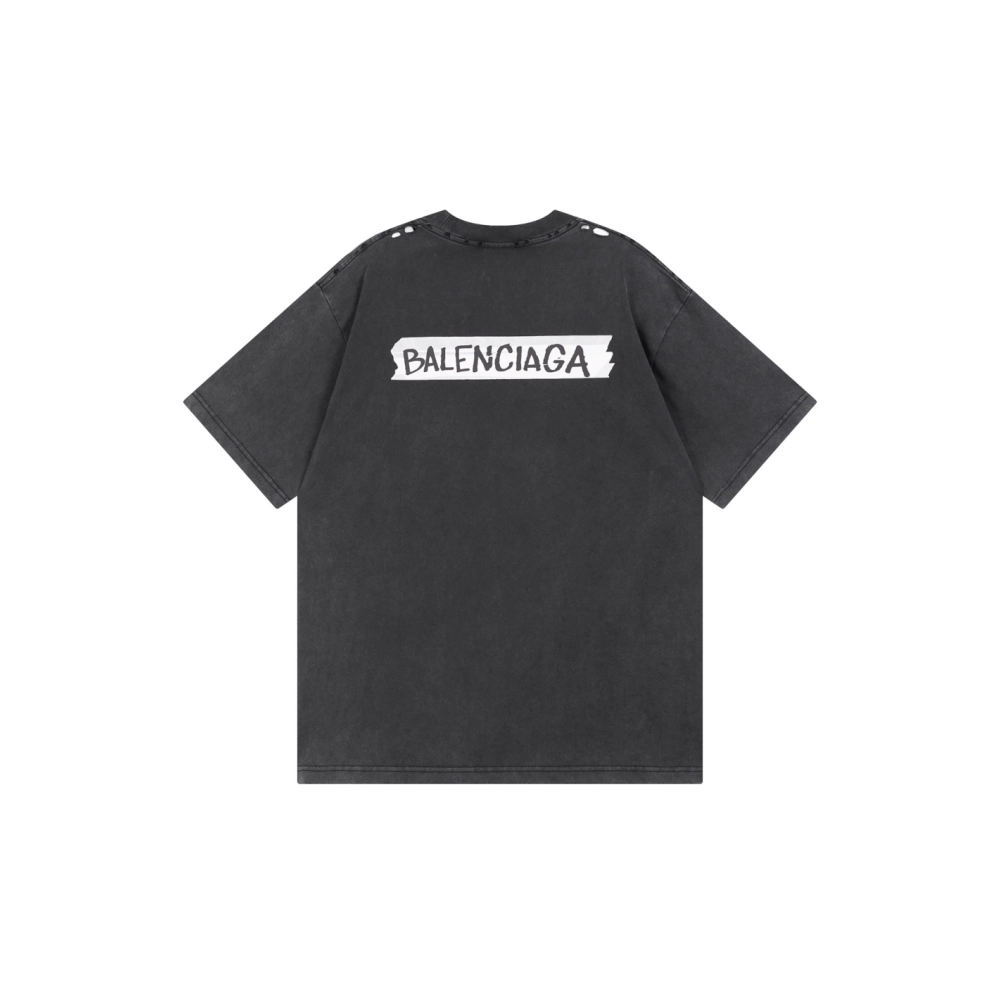 Balenciaga Masking Tape Printed Washed Distressed T-shirt Black White Olive Green,Balenciaga T Shirt,Tshirt,APPAREL
