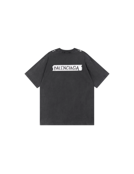 Balenciaga Masking Tape Printed Washed Distressed T-shirt Black White Olive Green,Balenciaga T Shirt,Tshirt,APPAREL